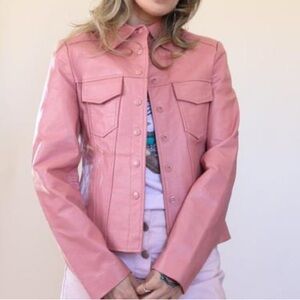 VINTAGE Pink Leather Moto Jacket